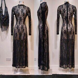 Vintage Black Lace Maxi Dress